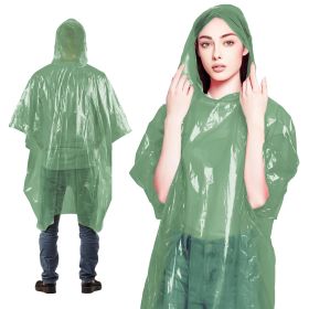 Disposable Adult Rain Ponchos - Green, Hooded, Polyethylene (0.02mm), 200-Pack