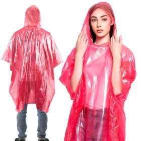 Disposable Adult Rain Poncho with Hood, Red Color, 0.02mm Polyethylene Material