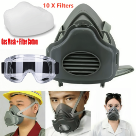 Half Face Cover Respirator Dust Mask Safety +10 Filters + anti-fog Goggles for Sanding Woodworking