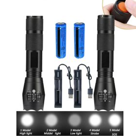 2x Extrem Hell Taschenlampe Zoom USB Mit Akku Aufladbar LED (Option: 2sets)