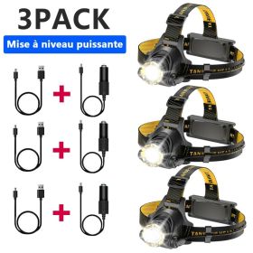 LED Headlamp Rechargeable Head Torch Zoom Headlight Lamp Flashlight Fishling Camping Light With 3 Modes Work Light (Option: 3PACK)