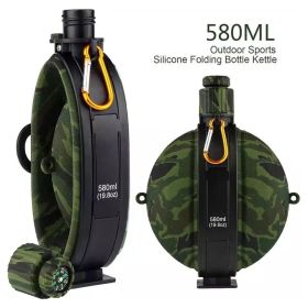 Collapsible Military Water Bottle Silicone Water Kettle Canteen with Compass Foldable Water Bottle for Traveling Hiking Camping (Color: B2)