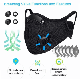 Carbon Filter Face Mask with Valve - Breathable, Reusable for Sports & Outdoors (Quantity: 1 set)