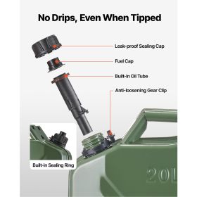 Metal Fuel Container, 5.3 Gallon, Fuel Jerry Can with Spout and Comfort Handle, 6 L/min Max Flow Rate (Number of Sets: 2 Pack, Color: Green)